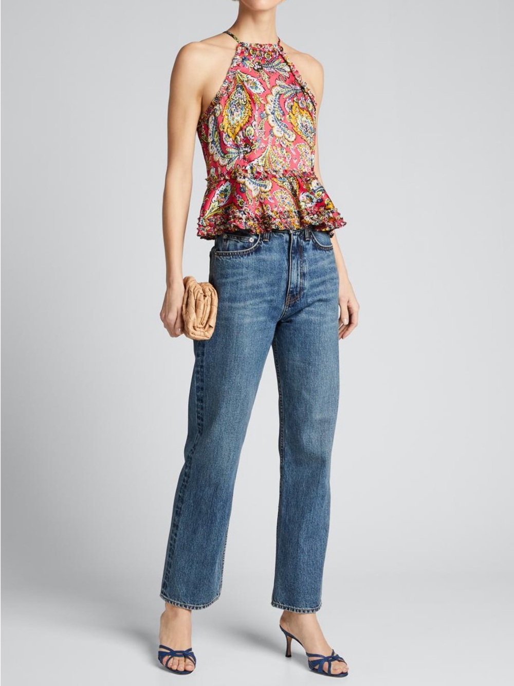CINQ À SEPT Pink Paisley Halter Peplum Top